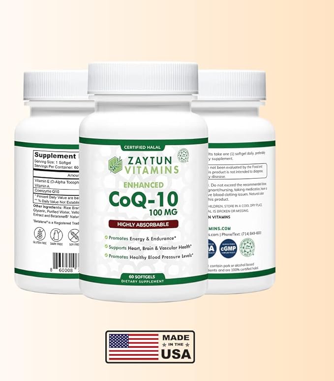 Zaytun Vitamins CoQ10: Heart Health Support, Gluten Free, Energy Production - 60 Mini Softgels