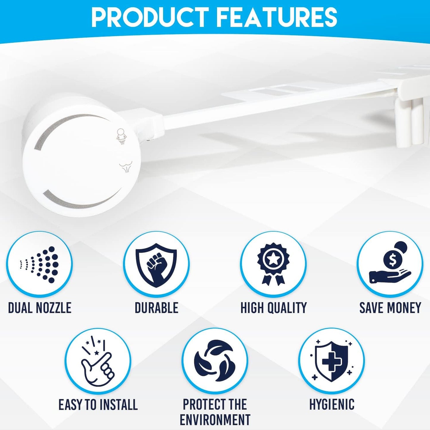 JEP Bidet Toilet Seat Attachment for Toilets | Bidets for Existing Toilets for Rear & Feminine Cleaning, Easy to Install, Convenient, and Power Free