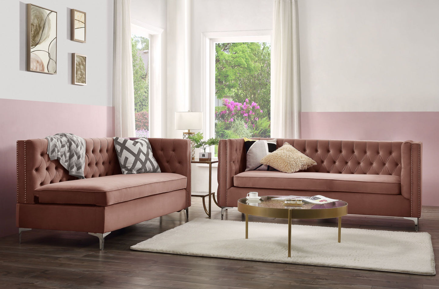 ACME Rhett Sectional Sofa: Dusty Pink Velvet, Modern Design, Spacious & Comfortable, 55505