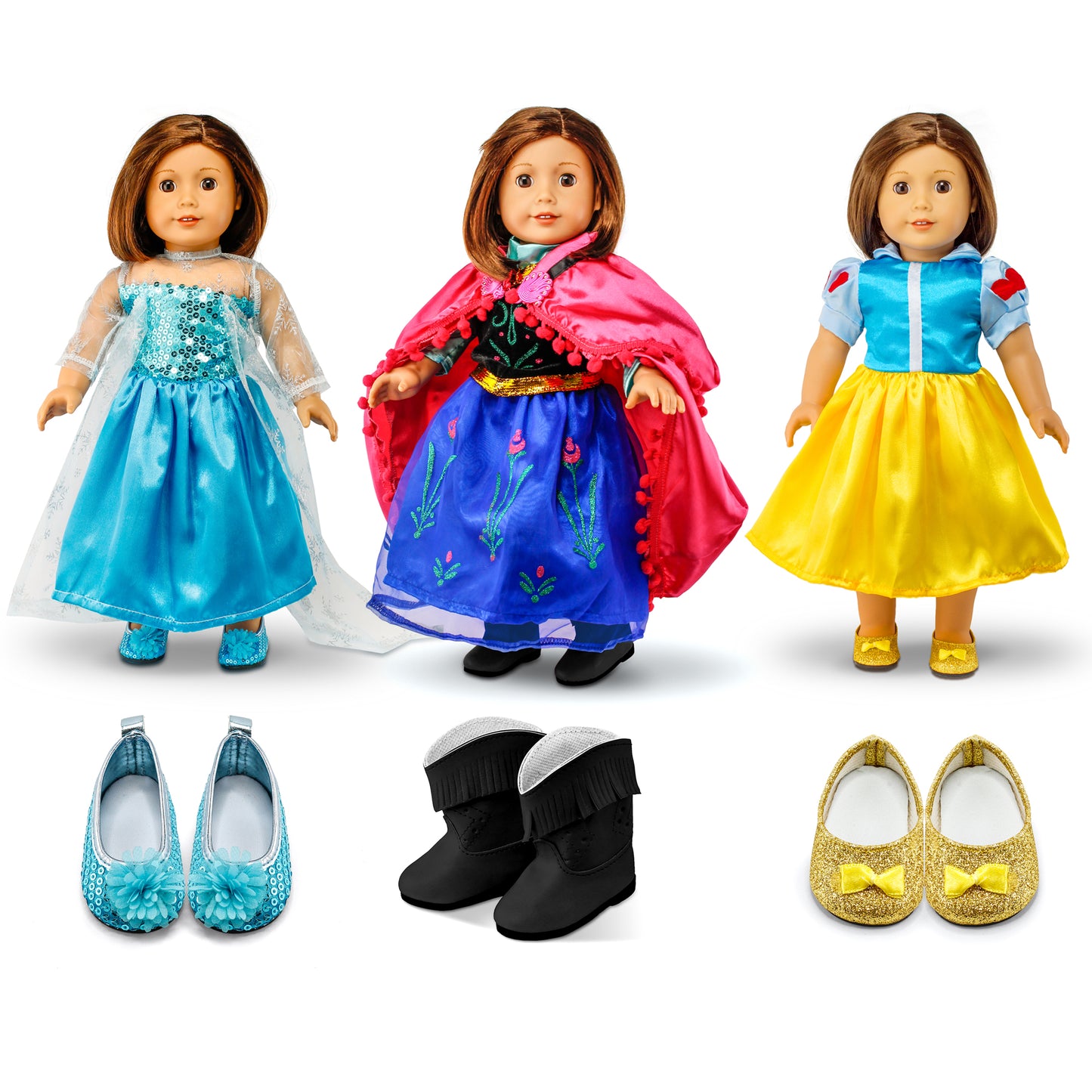 OCT17 Fits Compatible with American Girl 18" Princess Dress 18 Inch Doll Clothes Accessories Costume Outfit 3 Sets