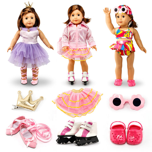 Oct17 Fits Compatible with American Girl 18" Sports Outfit 18 Inch Doll Clothes Costume 3 Sets Ballet Skating Swimming Accessories