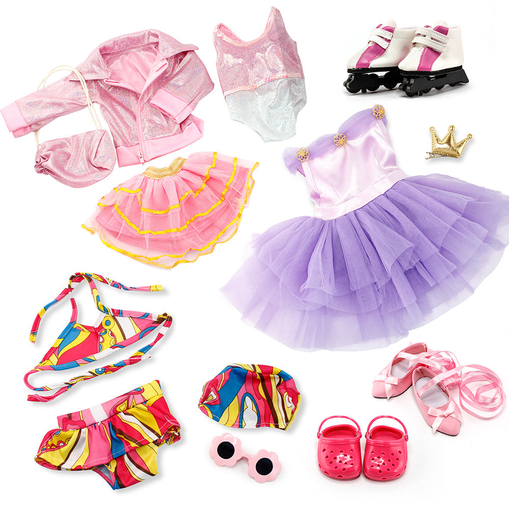 Oct17 Fits Compatible with American Girl 18" Sports Outfit 18 Inch Doll Clothes Costume 3 Sets Ballet Skating Swimming Accessories