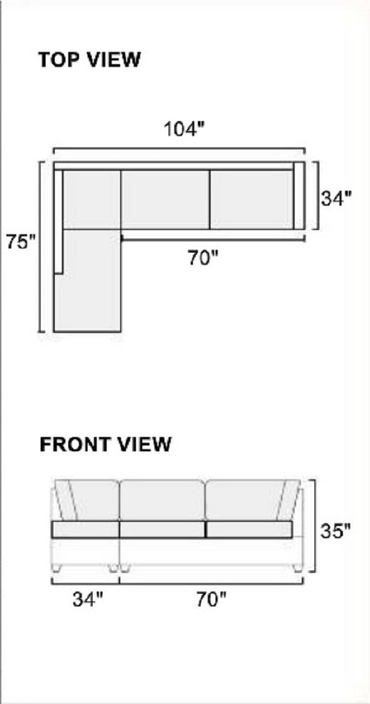 Sectional Sofa Chocolate Polyfiber Cushion Tufted Reversible 3pc Sectional Sofa, Chaise Ottoman Living Room Furniture