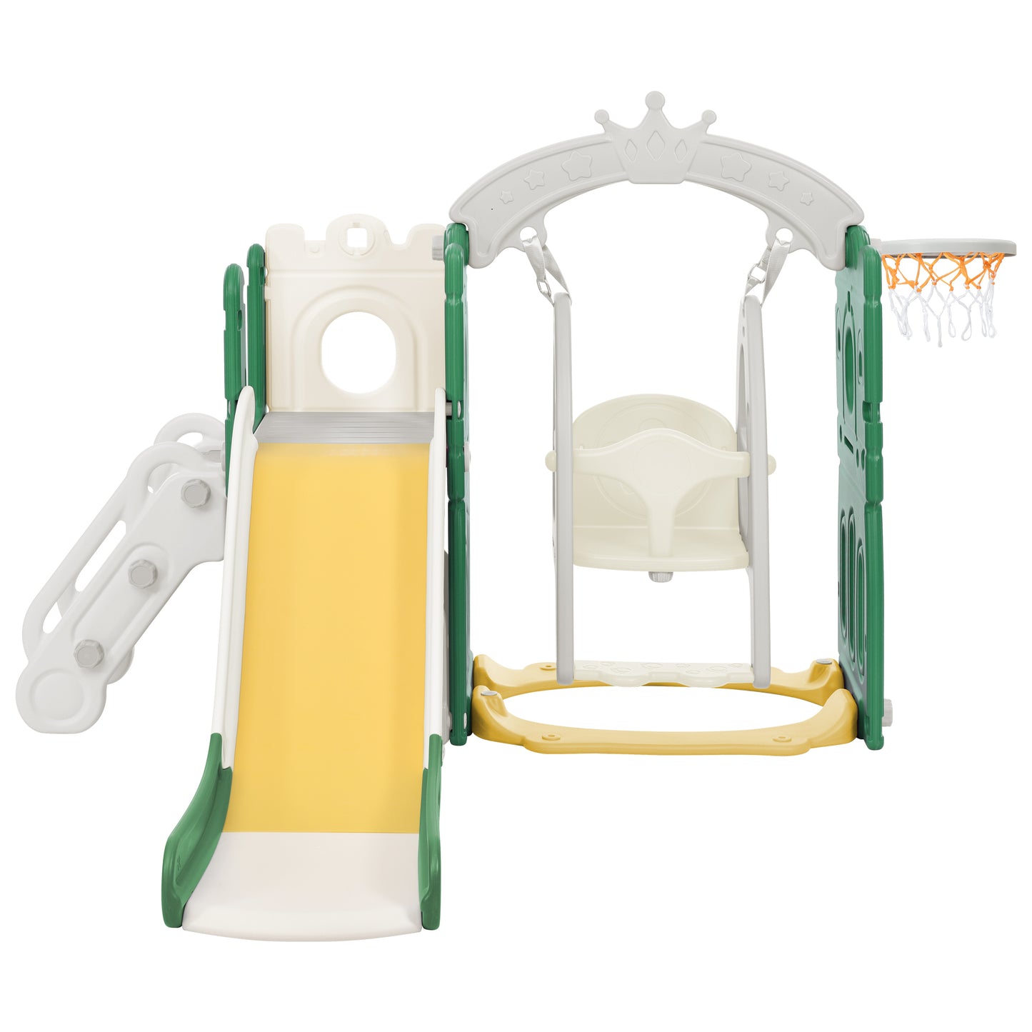 Toddler Slide and Swing Set 5 in 1: Kids Playground Climber Slide Playset with Basketball Hoop - Freestanding Combination for Indoor & Outdoor Fun - Blue & Green - Perfect for Babies and Toddlers