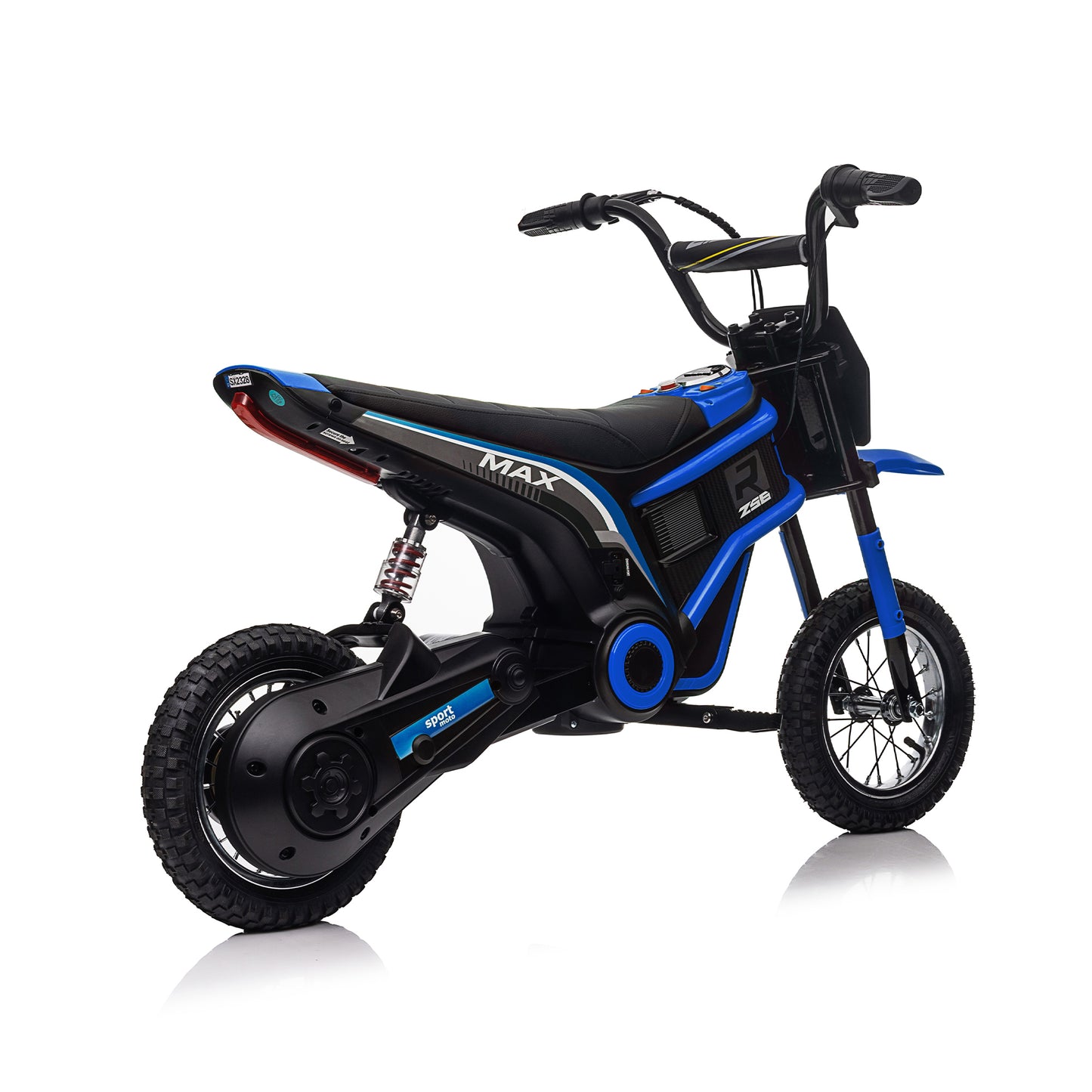 Kids Ride On 24V Electric Toy Motocross Motorcycle Dirt Bike - XXL Large, Age 8-12, Speeds up to 14.29MPH, Dual Suspension, Hand-Operated Dual Brakes, Twist Grip Throttle, Authentic Motocross Bike Geometry, Red & Blue.