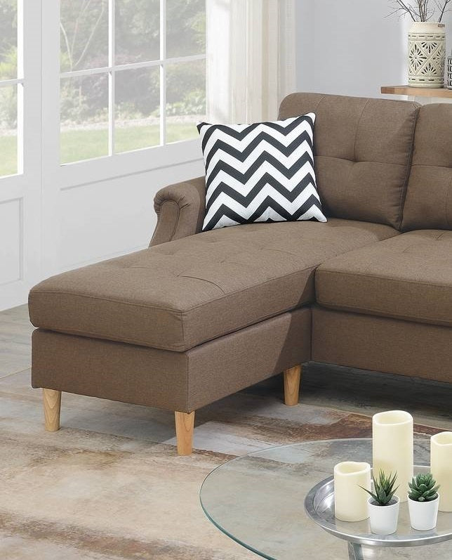 Living Room Corner Sectional Light Coffee Polyfiber Chaise Sofa - Reversible, Comfortable, & Stylish - Available in Various Sizes