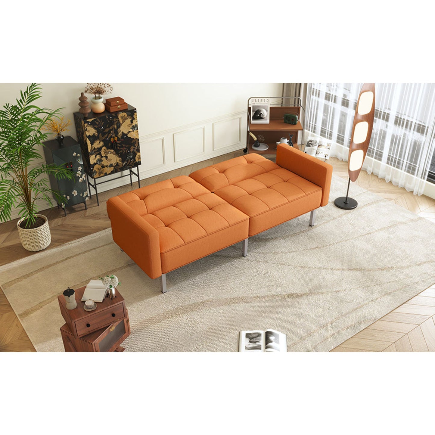 Linen Upholstered Modern Convertible Folding Futon Sofa Bed for Compact Living Space