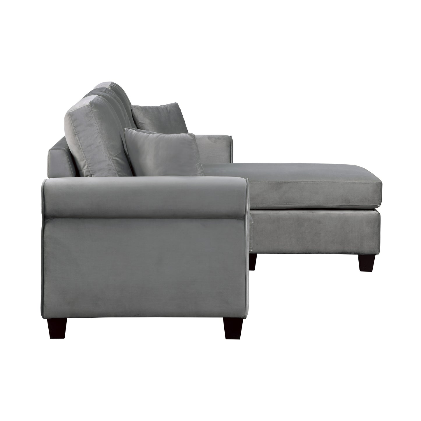 Reversible Config. 1pc Sectional Sofa, 2 Pillows, Gray Velvet Fabric, Tufted Back, Living Room Furniture