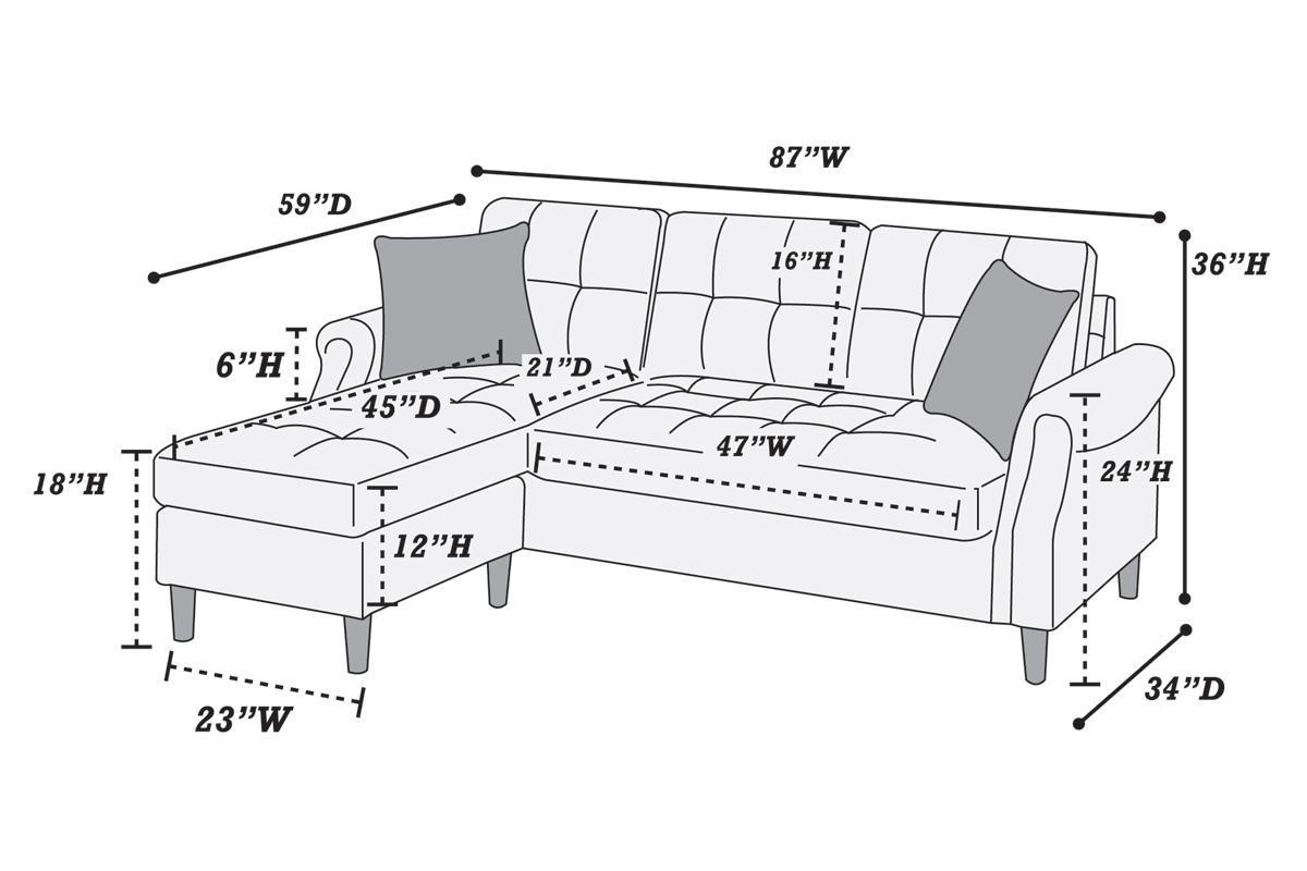 Living Room Corner Sectional Light Coffee Polyfiber Chaise Sofa - Reversible, Comfortable, & Stylish - Available in Various Sizes