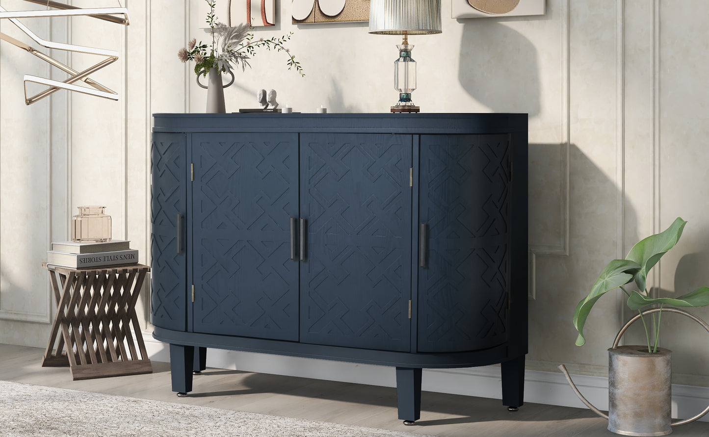 U-Style Accent Storage Cabinet Sideboard Wooden Cabinet with Antique Pattern Doors for Hallway, Entryway, Living Room