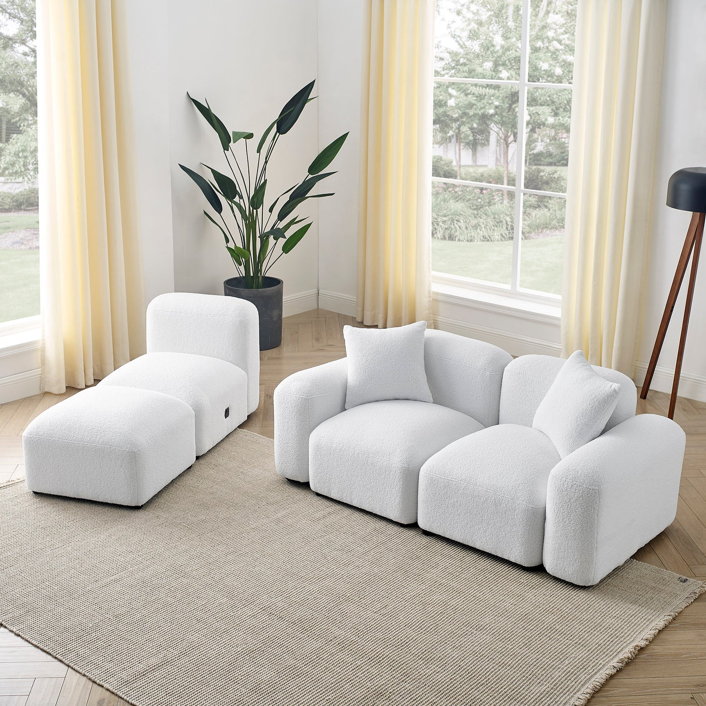 L-Shape Modular Sectional Sofa, DIY Combination, Teddy Fabric, White - Create Your Perfect Seating with this Versatile and Comfy Sofa