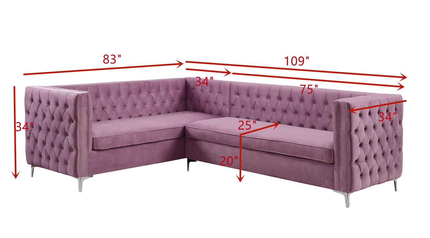 ACME Rhett Sectional Sofa: Purple Velvet, Luxurious and Spacious 55500