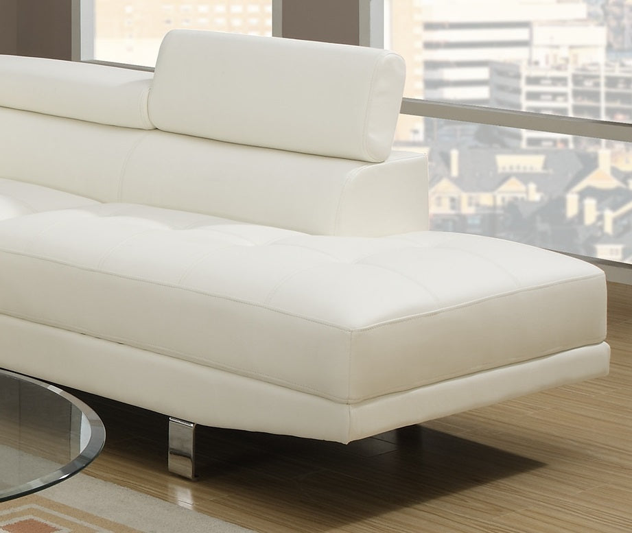 White Faux Leather Sectional Living Room Furniture with Adjustable Headrest - Right Facing Chaise & Left Facing Sofa (Color: White, Size: Sectional)