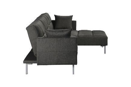 Reversible Adjustable Sectional Sofa w/2 Pillows, Dark Gray Fabric - ACME Duzzy 50485