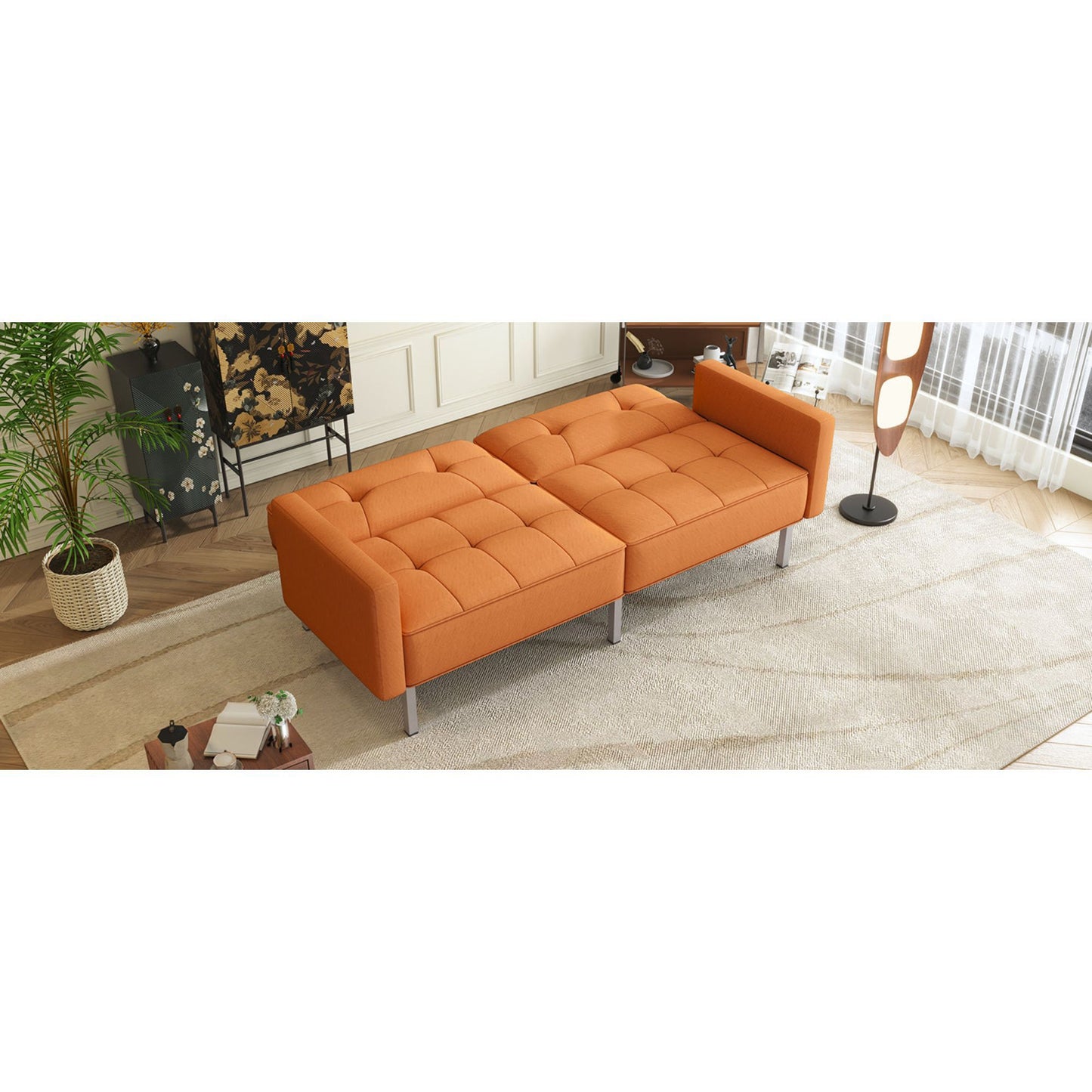 Linen Upholstered Modern Convertible Folding Futon Sofa Bed for Compact Living Space