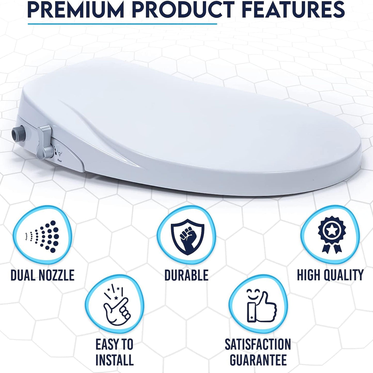 JEP Dual Nozzle Manual Bidet Toilet Seat for Elongated Toilets with Soft Close Seat and Cover | Bidet Seat for Rear & Feminine Cleaning, Easy to Install, Convenient, and Power Free