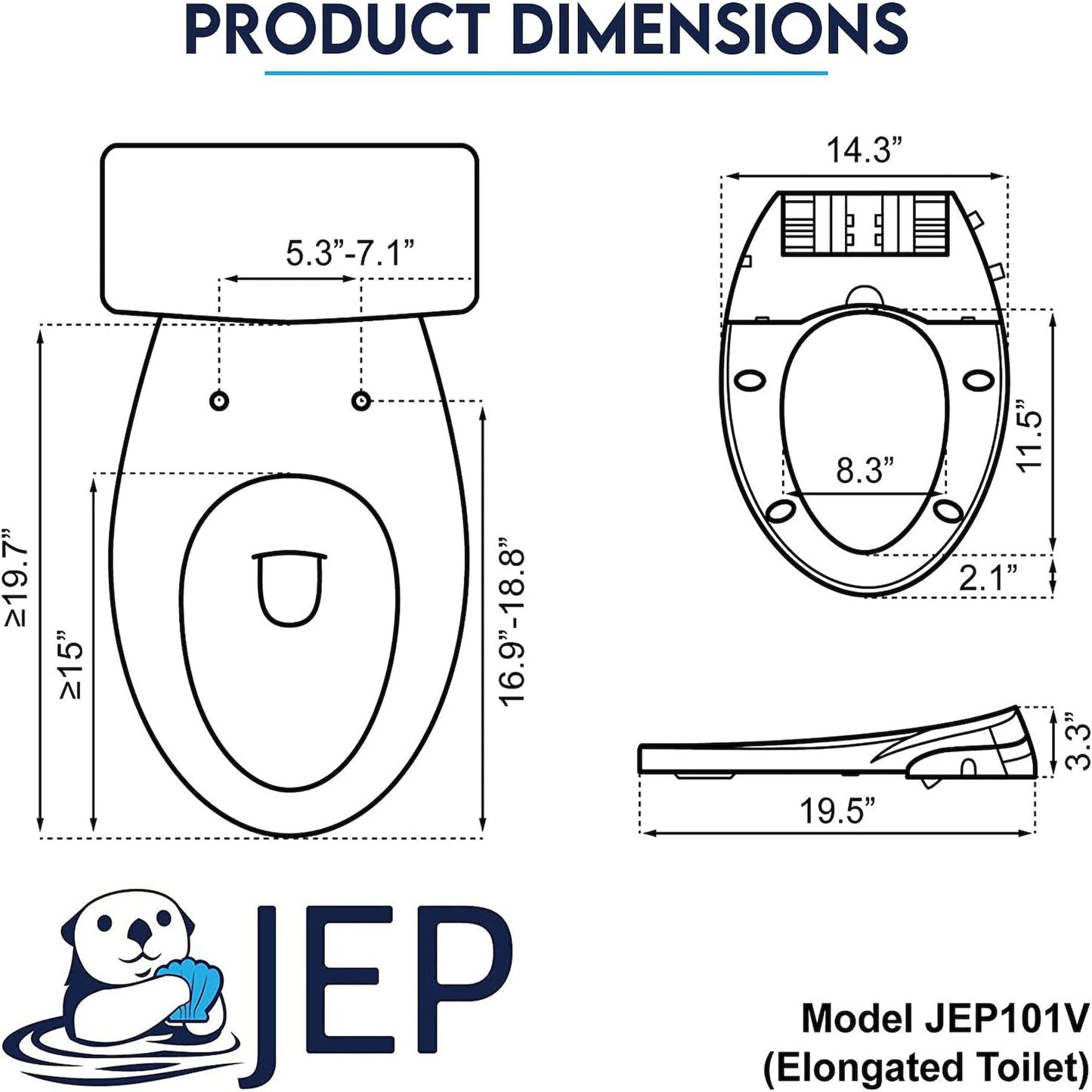 JEP Dual Nozzle Manual Bidet Toilet Seat for Elongated Toilets with Soft Close Seat and Cover | Bidet Seat for Rear & Feminine Cleaning, Easy to Install, Convenient, and Power Free