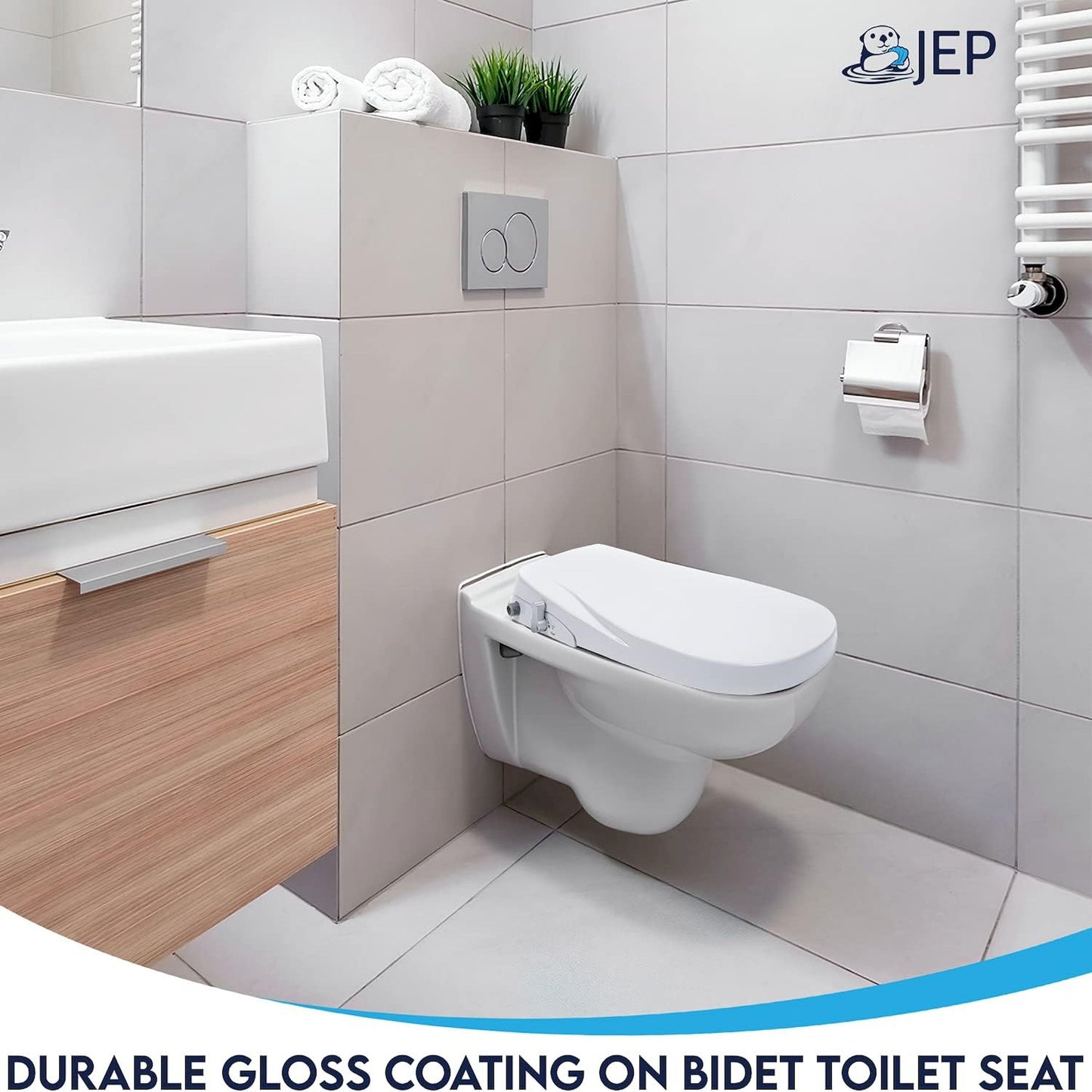 JEP Dual Nozzle Manual Bidet Toilet Seat for Elongated Toilets with Soft Close Seat and Cover | Bidet Seat for Rear & Feminine Cleaning, Easy to Install, Convenient, and Power Free