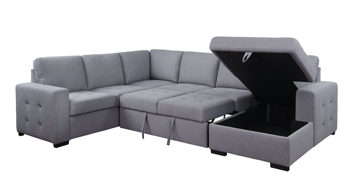 Nardo Storage Sleeper Sectional Sofa: Gray Fabric, ACME 55545