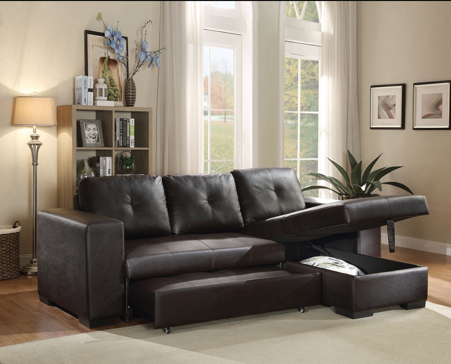 ACME Lloyd Sectional Sofa w/Sleeper: Black PU, Comfortable & Stylish Furniture for Your Living Space | 53345