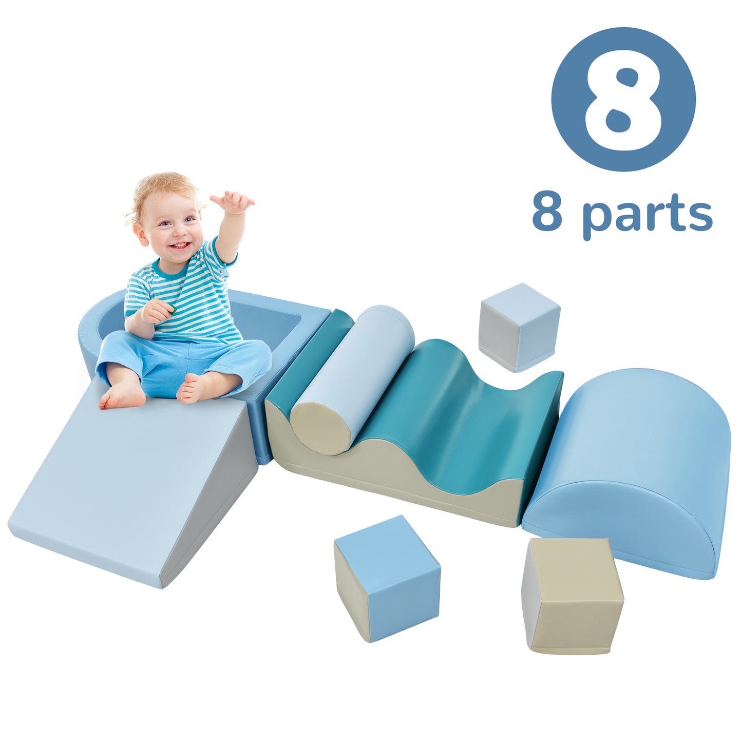 Soft Climb and Crawl Foam Playset 8 in 1 | Safe Soft Foam Nugget Block for Infants, Preschools, Toddlers | Indoor Active Play Structure | Crawling and Climbing Fun | Multiple Colors and Sizes Available