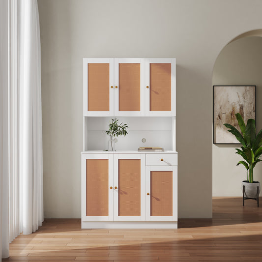 70.87" Tall Wardrobe& Kitchen Cabinet, with 6-Doors, 1-Open Shelves and 1-Drawer for bedroom,White