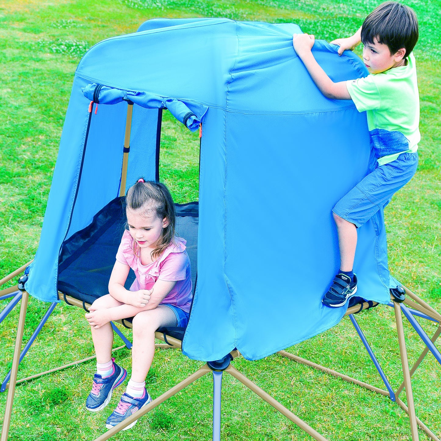 Kids Climbing Dome with Canopy & Playmat - 10 ft Jungle Gym Geometric Playground Dome Climber Play Center, Rust & UV Resistant Steel, 1000 LBS Capacity, Color Options