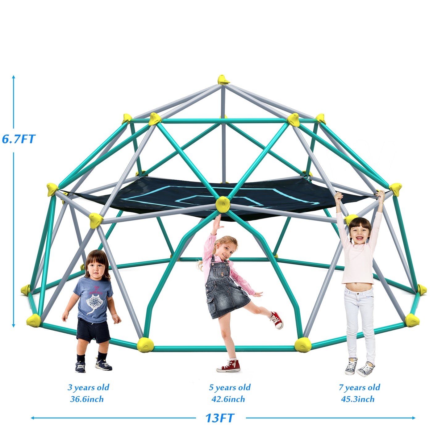 13ft Geometric Dome Climber Play Center: Kids Climbing Tower with Canopy, Rust & UV Resistant Steel Supporting 1000 LBS, Available in Multiple Sizes and Colors