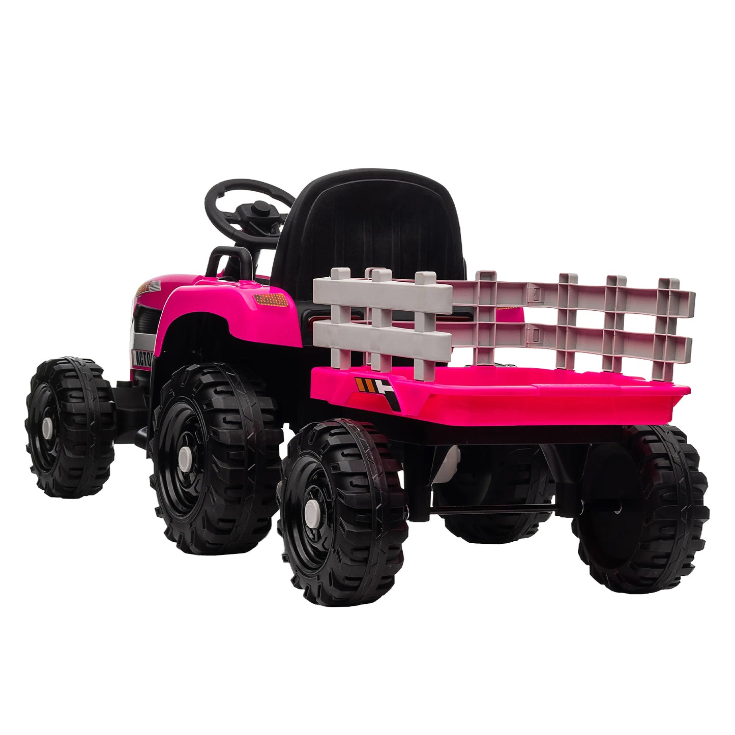 12V Battery Powered Electric Tractor Toy w/Remote, Three Speeds, Power Display, USB, MP3, Bluetooth, LED Light, Safety Belt, Ride on Tractor with Trailer