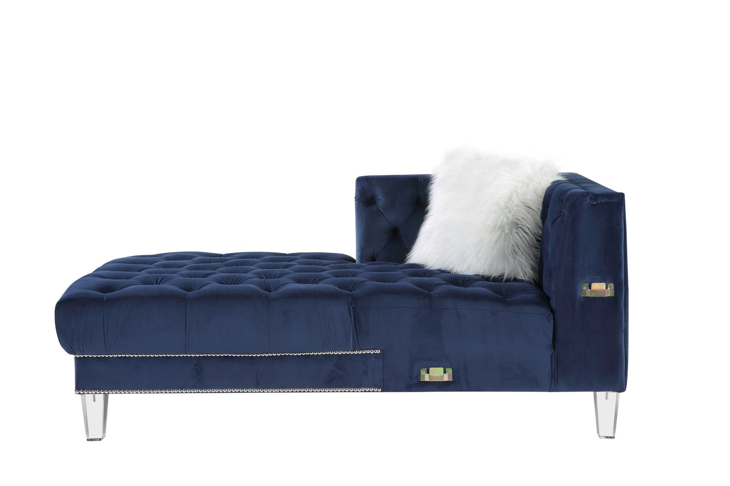 ACME Ezamia Sectional Sofa: Navy Blue Velvet, 2 Pillows, Modern Design