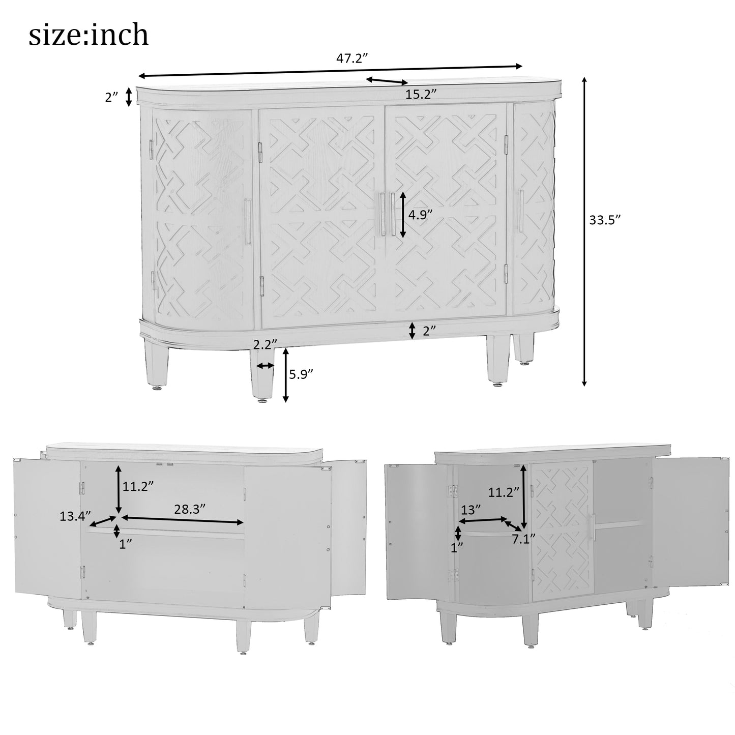 U-Style Accent Storage Cabinet Sideboard Wooden Cabinet with Antique Pattern Doors for Hallway, Entryway, Living Room