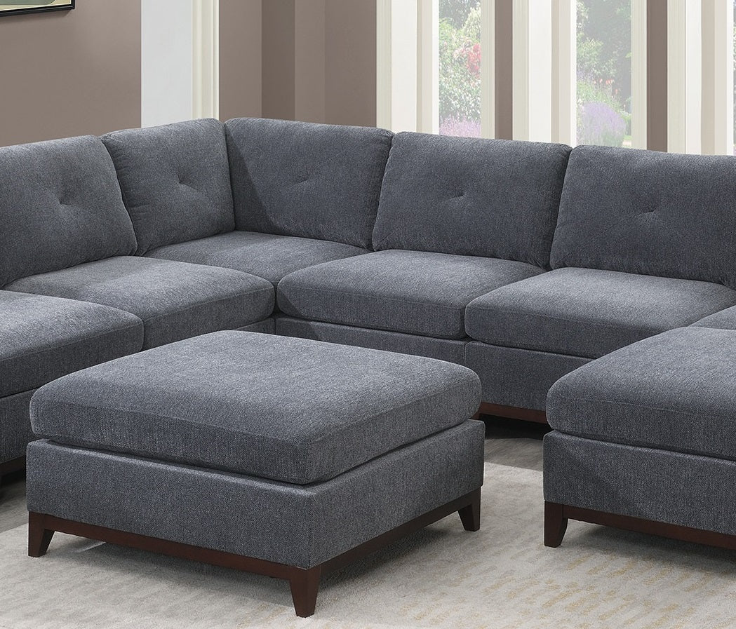 Ash Grey Chenille Fabric Modular Sectional 9pc Set Living Room Furniture Corner Sectional Couch 3x Corner Wedge 4x Armless Chairs and 2x Ottomans Tufted Back Exposed Wooden Base