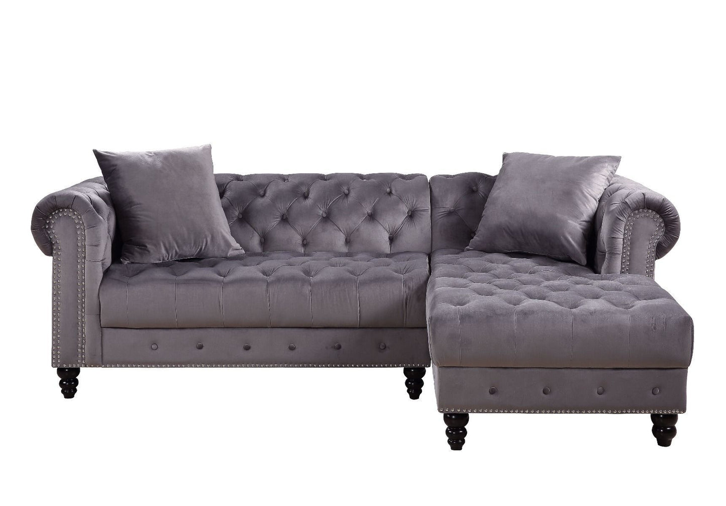 Adnelis Sectional Sofa w/2 Pillows, Gray Velvet - Sleek and Comfortable Seating Solution for Your Living Space