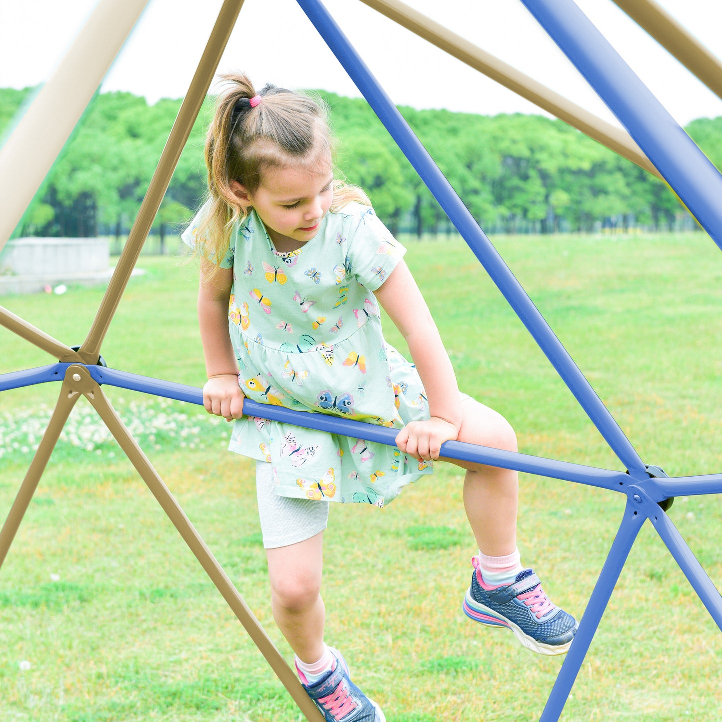 Kids Climbing Dome with Canopy & Playmat - 10 ft Jungle Gym Geometric Playground Dome Climber Play Center, Rust & UV Resistant Steel, 1000 LBS Capacity, Color Options