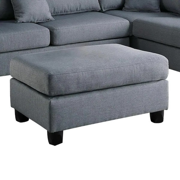 Grey Color 3pcs Sectional Living Room Furniture: Reversible Chaise Sofa, Ottoman, Polyfiber Linen Like Fabric Cushion Couch