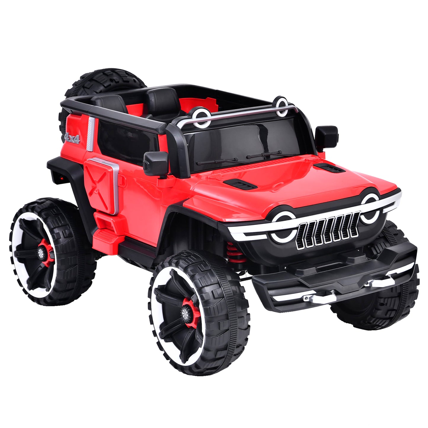 Leather Seat Electric Car Children Ride-On Car 12V10A Battery Powered Toy 3 Speeds, USB/Bluetooth/MP3/Music/Volume Adjustment/Power Display/One Button Start, Seat Belt - Red