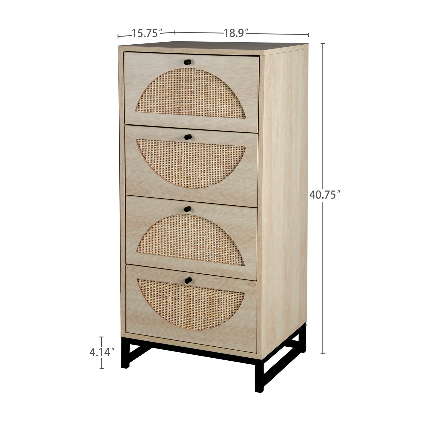 Natural Rattan Cabinet with 4 Drawers for Living Room Bedroom