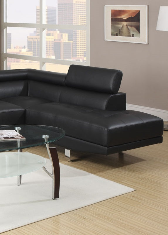 Black Faux Leather Sectional Living Room Furniture with Adjustable Headrest: Right Facing Chaise & Left Facing Sofa