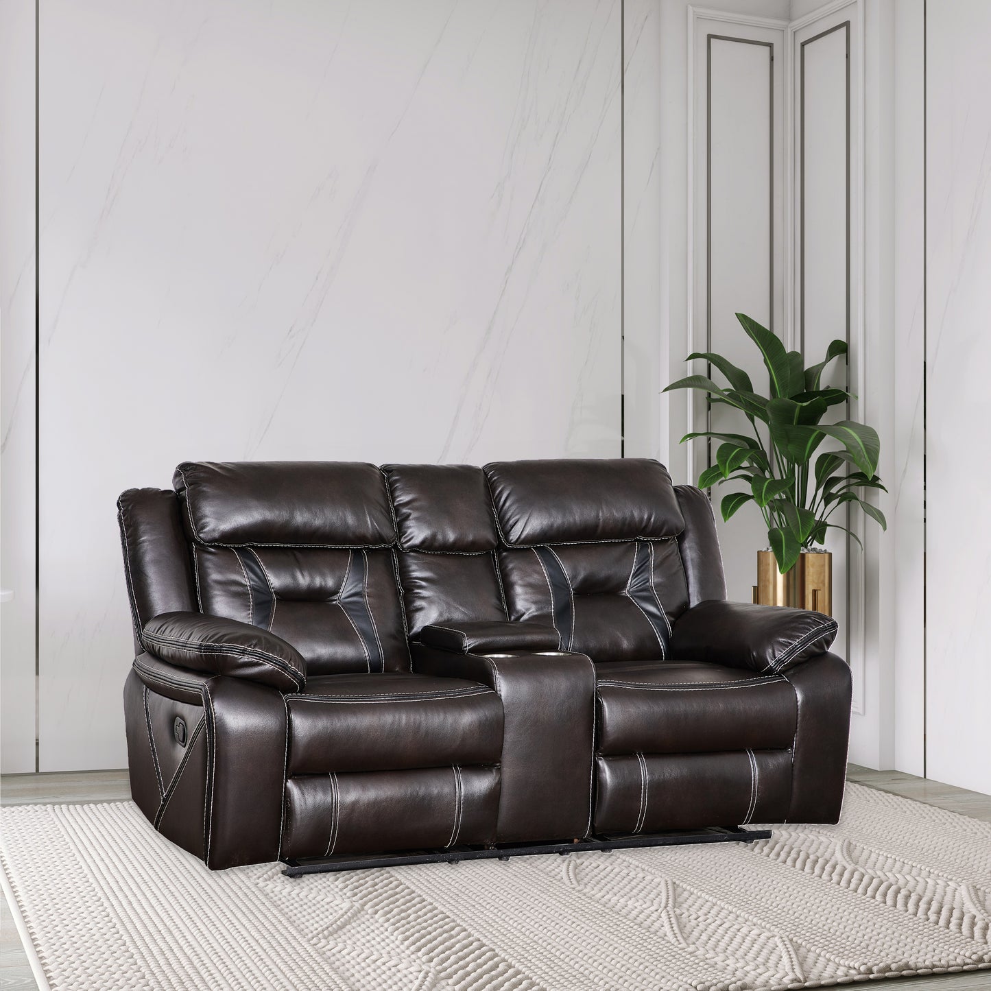 Reclining Upholstered Manual Puller in Faux Leather - Brown | 72.83x38.58x40.16 | Comfortable & Stylish