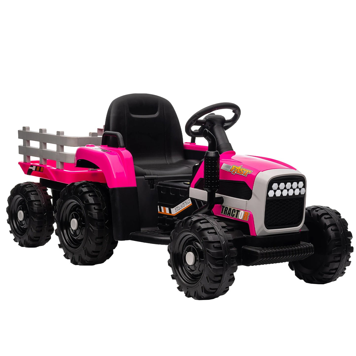 12V Battery Powered Electric Tractor Toy w/Remote, Three Speeds, Power Display, USB, MP3, Bluetooth, LED Light, Safety Belt, Ride on Tractor with Trailer