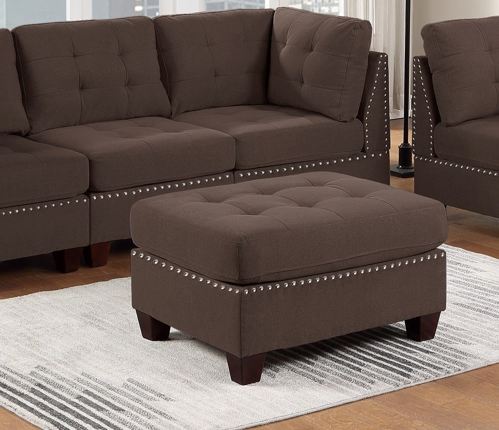 Modular Sofa Set 6pc Living Room Furniture Loveseat Tufted Couch Nail heads Black Coffee Linen Fabric