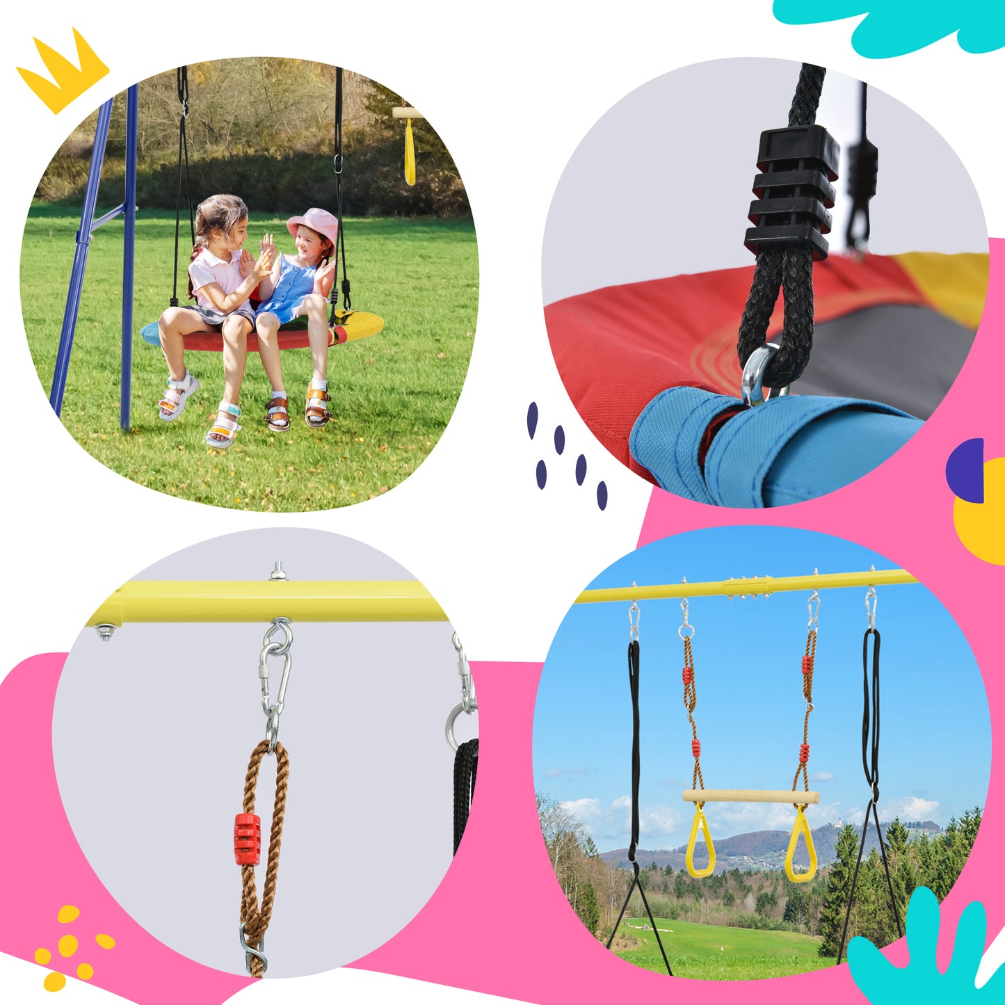 Outdoor Toddler Saucer Swing Set for Backyard, Playground Tree Swing Sets with Steel Frames, Disc Tree Swing Playset - Durable, Safe, and Fun Swing for Kids - Available in Various Sizes and Colors