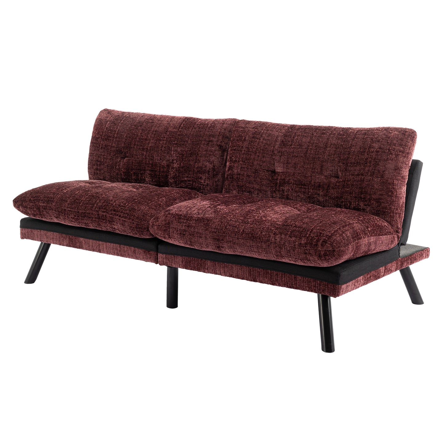 Convertible Sofa Bed Loveseat Futon: Adjustable Lounge Couch, Metal Legs, Chenille Wine Red