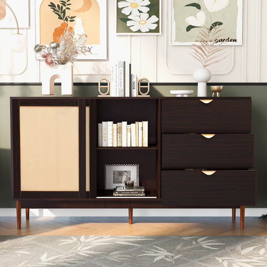 Two-door Storage Cabinet with Three Drawers Metal Handles for Living rooms