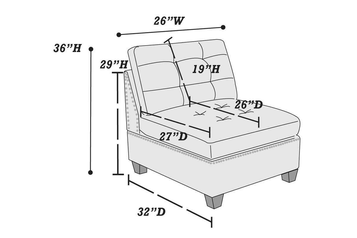 Contemporary Modular Sectional 7pc Set - Gray Linen Like Fabric, Tufted, Nail heads, Corner L-Sectional, 2x Corner Wedge, 3x Armless Chair, 2x Ottoman