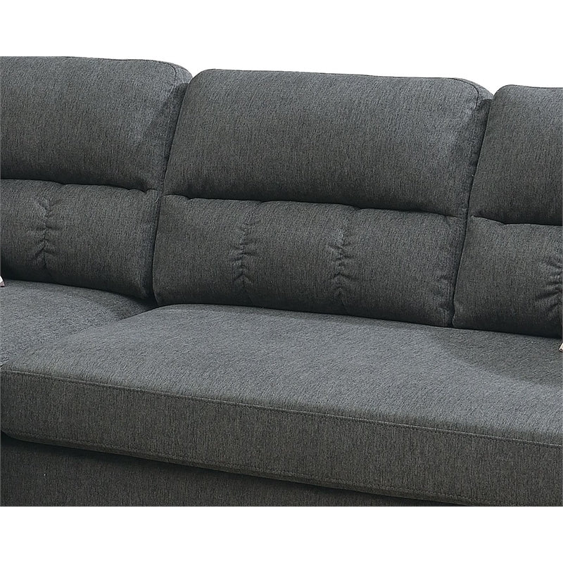 Slate Color Polyfiber Reversible Sectional Sofa Set with Chaise, Pillows, Plush Cushion, and Nailheads - Comfortable and Stylish Couch for Your Living Space