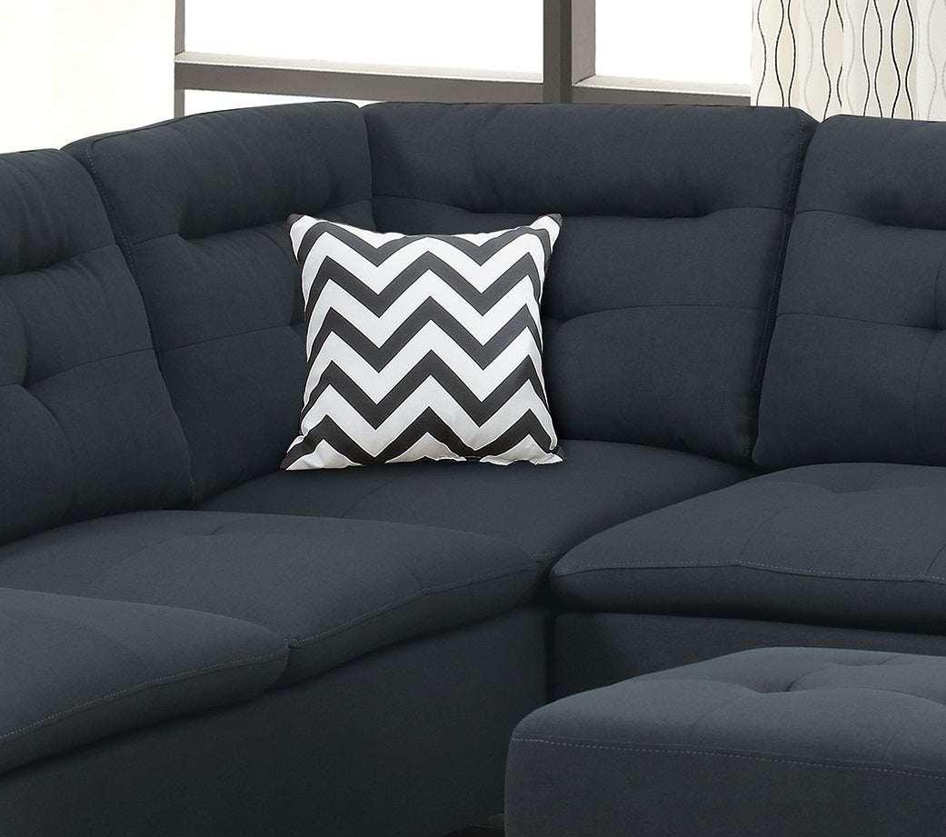 Living Room Furniture: Black Cushion Sectional with Ottoman in Linen-Like Fabric - Sofa Chaise