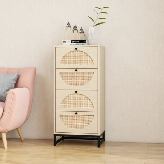 Natural Rattan Cabinet with 4 Drawers for Living Room Bedroom