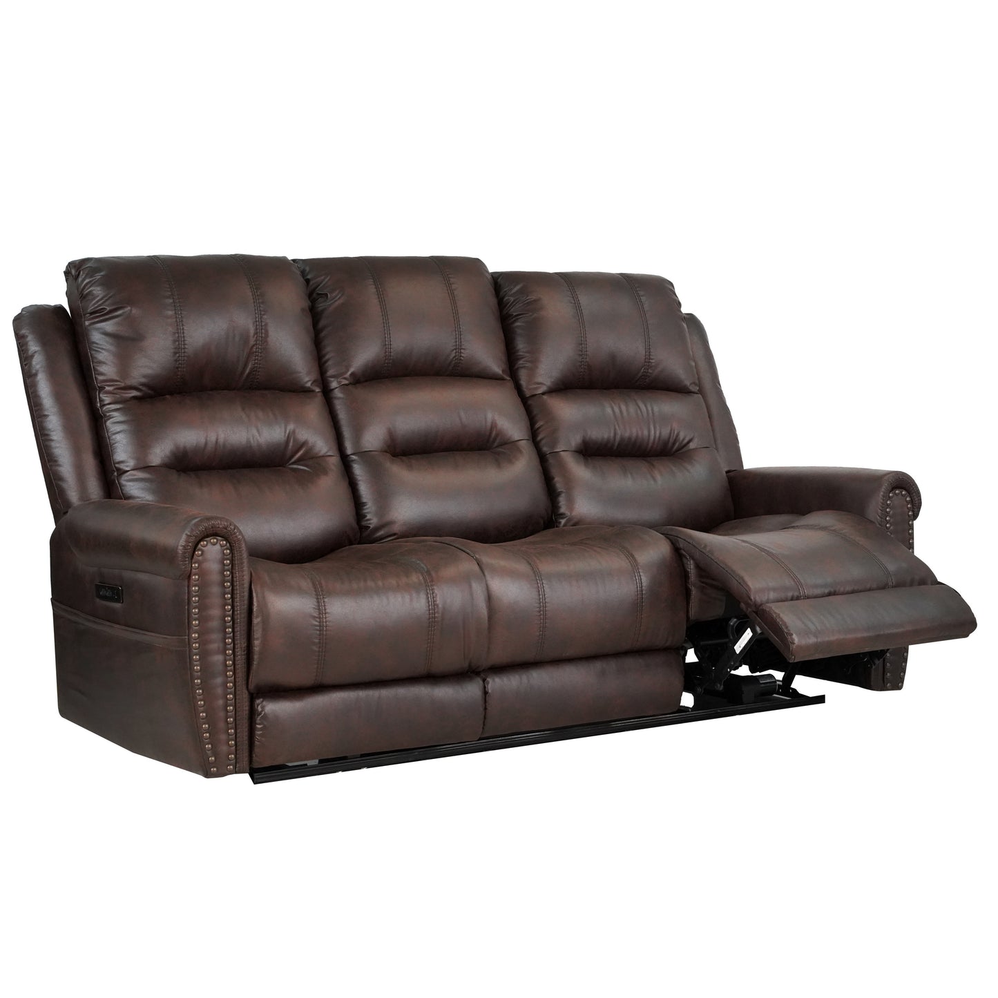 Slora Leather Gel Power Reclining Sofa with Headrest & Dropdown Center Table - Brown, 81.5"