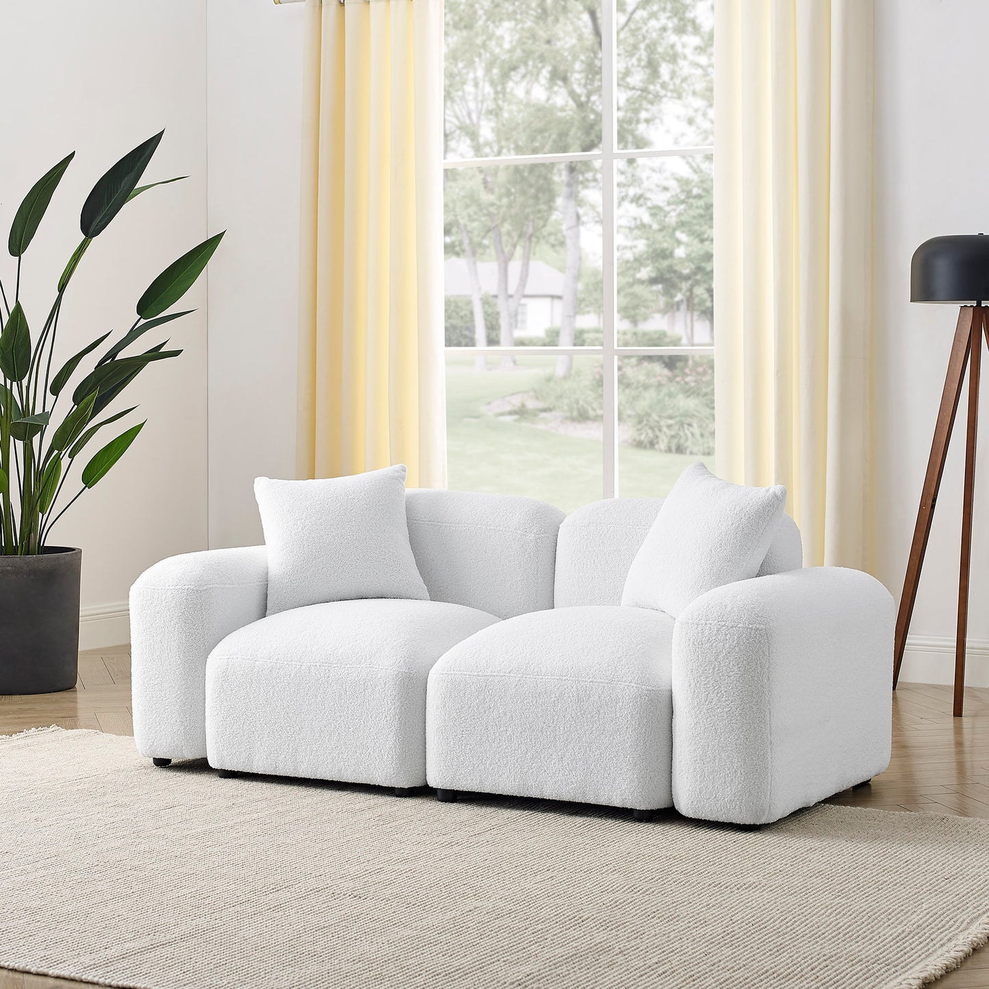 L-Shape Modular Sectional Sofa, DIY Combination, Teddy Fabric, White - Create Your Perfect Seating with this Versatile and Comfy Sofa